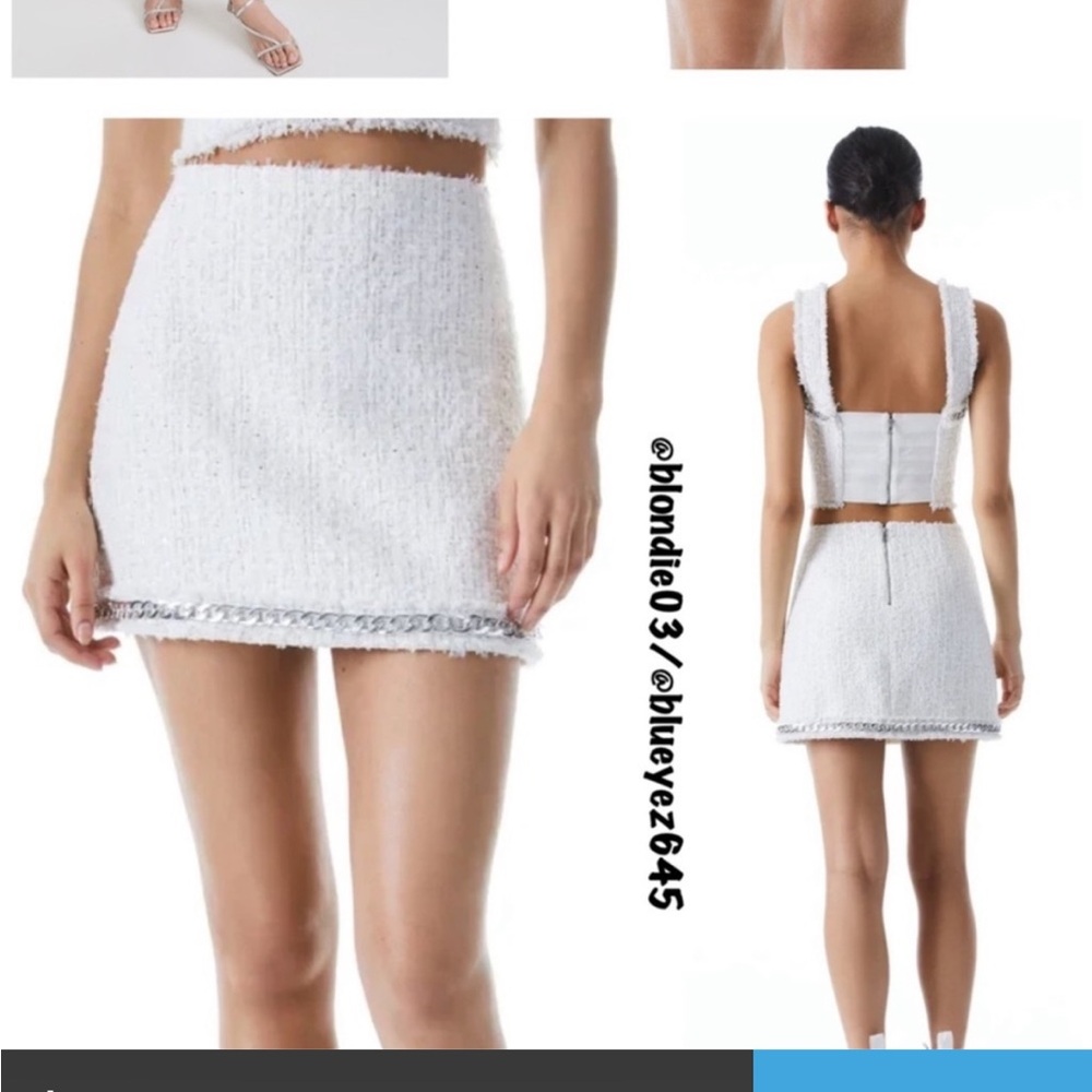 Alice + Olivia White Tweed Mini Skirt New Without Tags